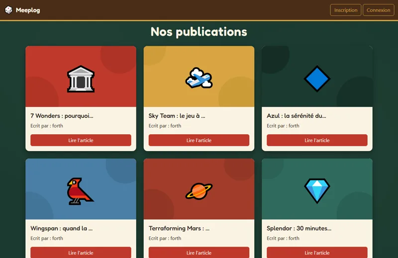 Aperçu du projet Meeplog